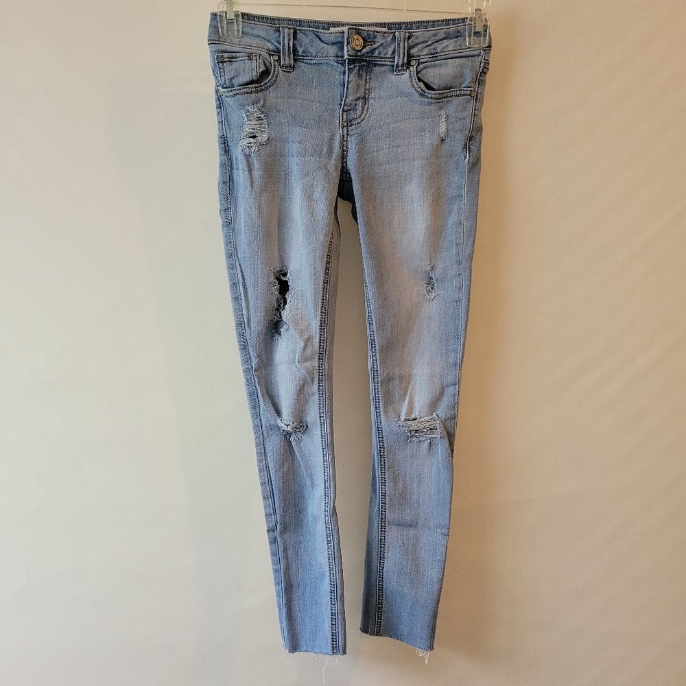 RSQ Women Distress Melrose Cuff Ankle Blue Skinny Jeans Size 1 Pocket Low Rise - Picture 2 of 10